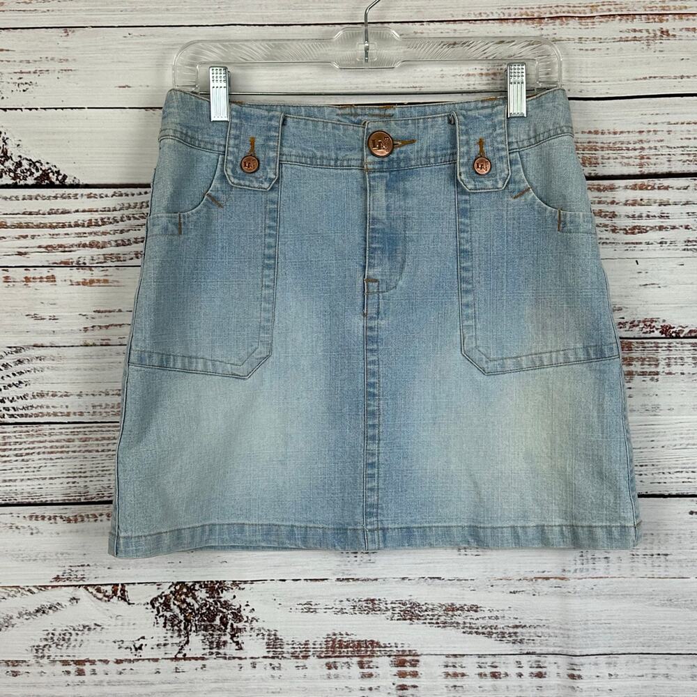 Womens VTG Y2K LA Blues Light Wash Stretch Denim Mini Jean Skirt Low Rise Size 6